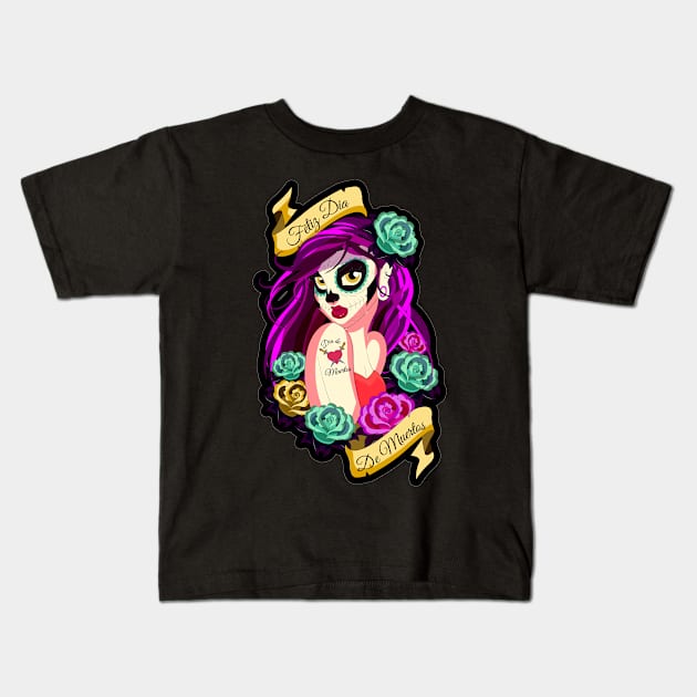 Posada Day of the Dead Outlaw, Dia De Muertas Kids T-Shirt by RedoneDesignART